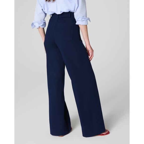 NWT Spanx SPANXsupersmooth Stretch Twill Wide Leg Pant in Timeless Navy sz Small - Picture 2 of 7